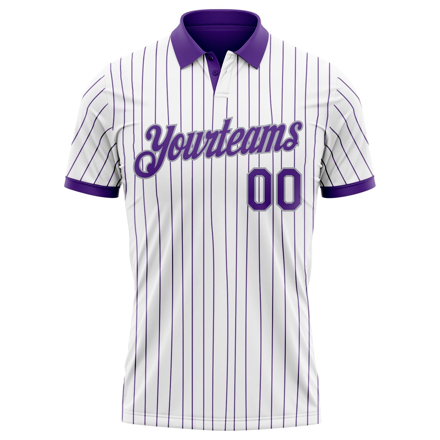 Custom White Purple Pinstripe-Gray Performance Polo Shirt view 2