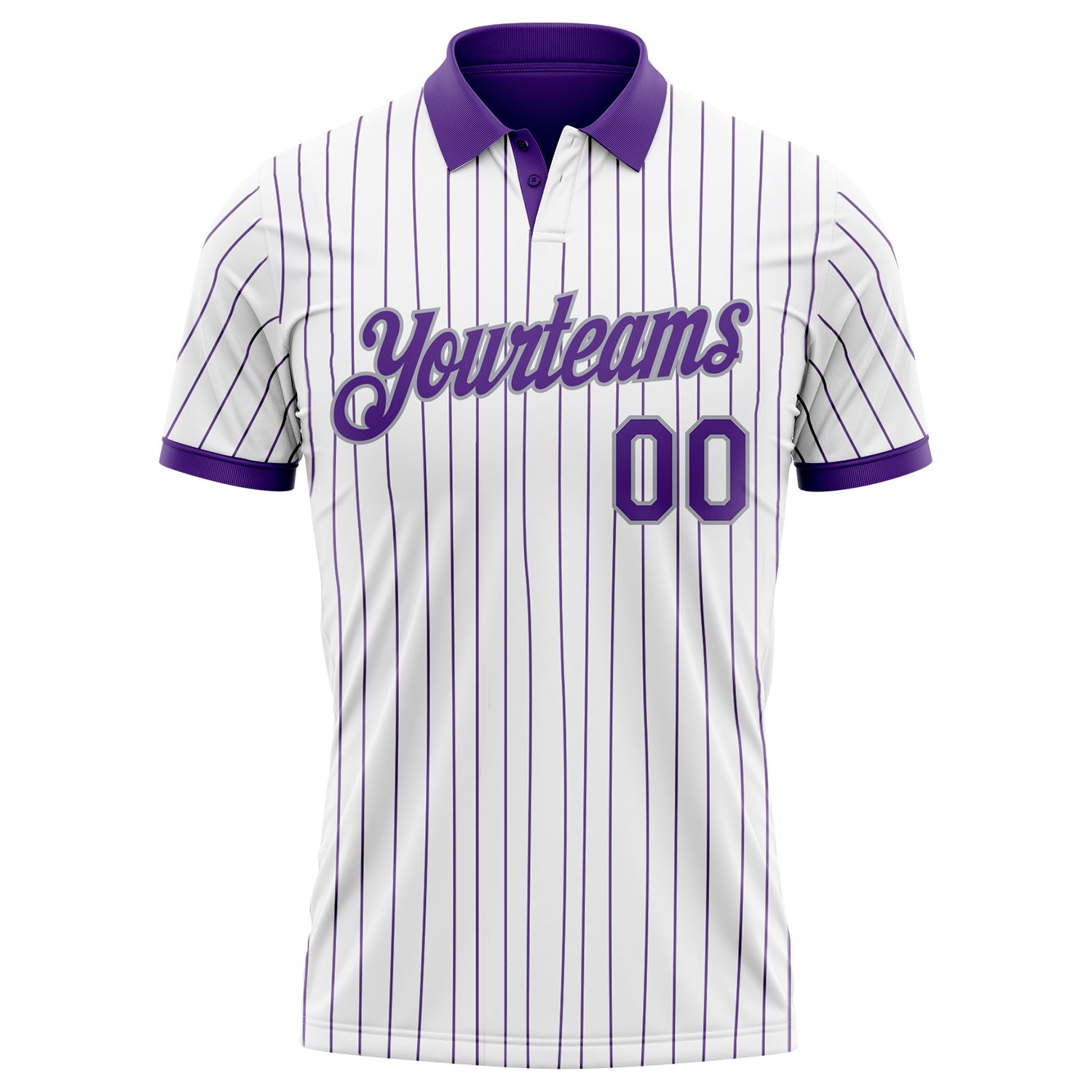 Custom White Purple Pinstripe-Gray Performance Polo Shirt view 2