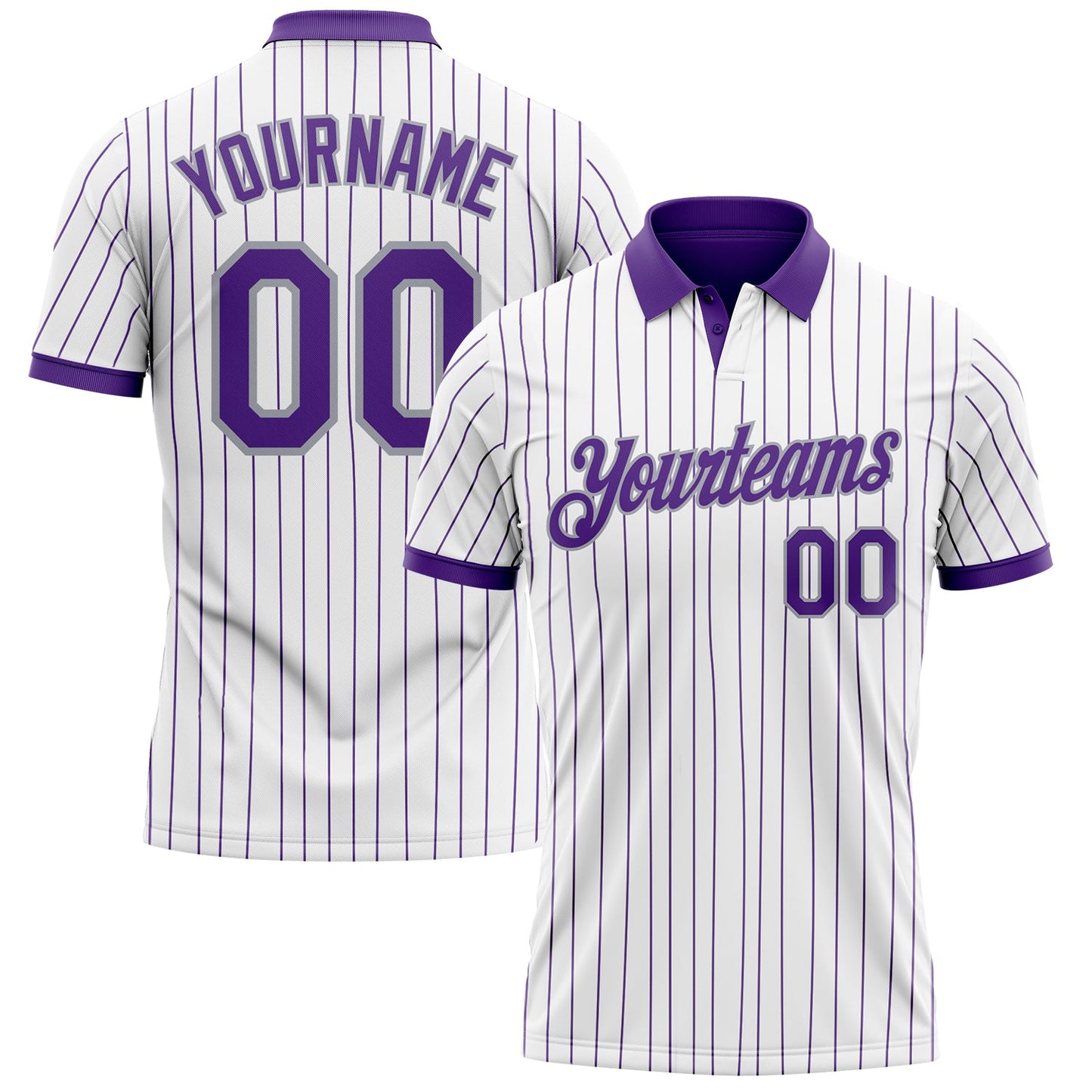 Custom White Purple Pinstripe-Gray Performance Polo Shirt - Main View