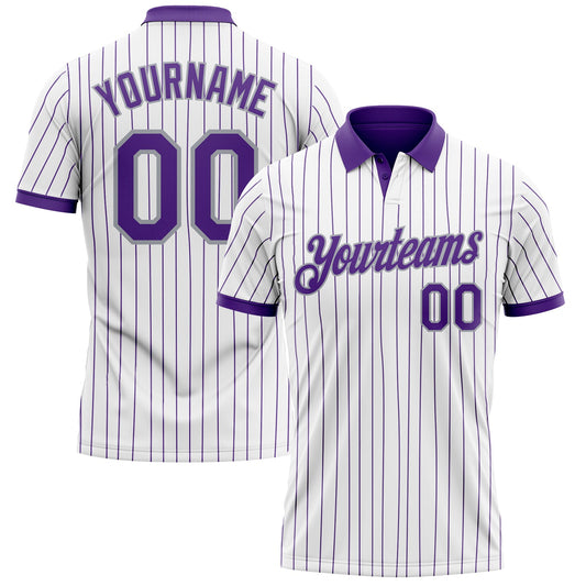 Custom White Purple Pinstripe-Gray Performance Polo Shirt - Main View