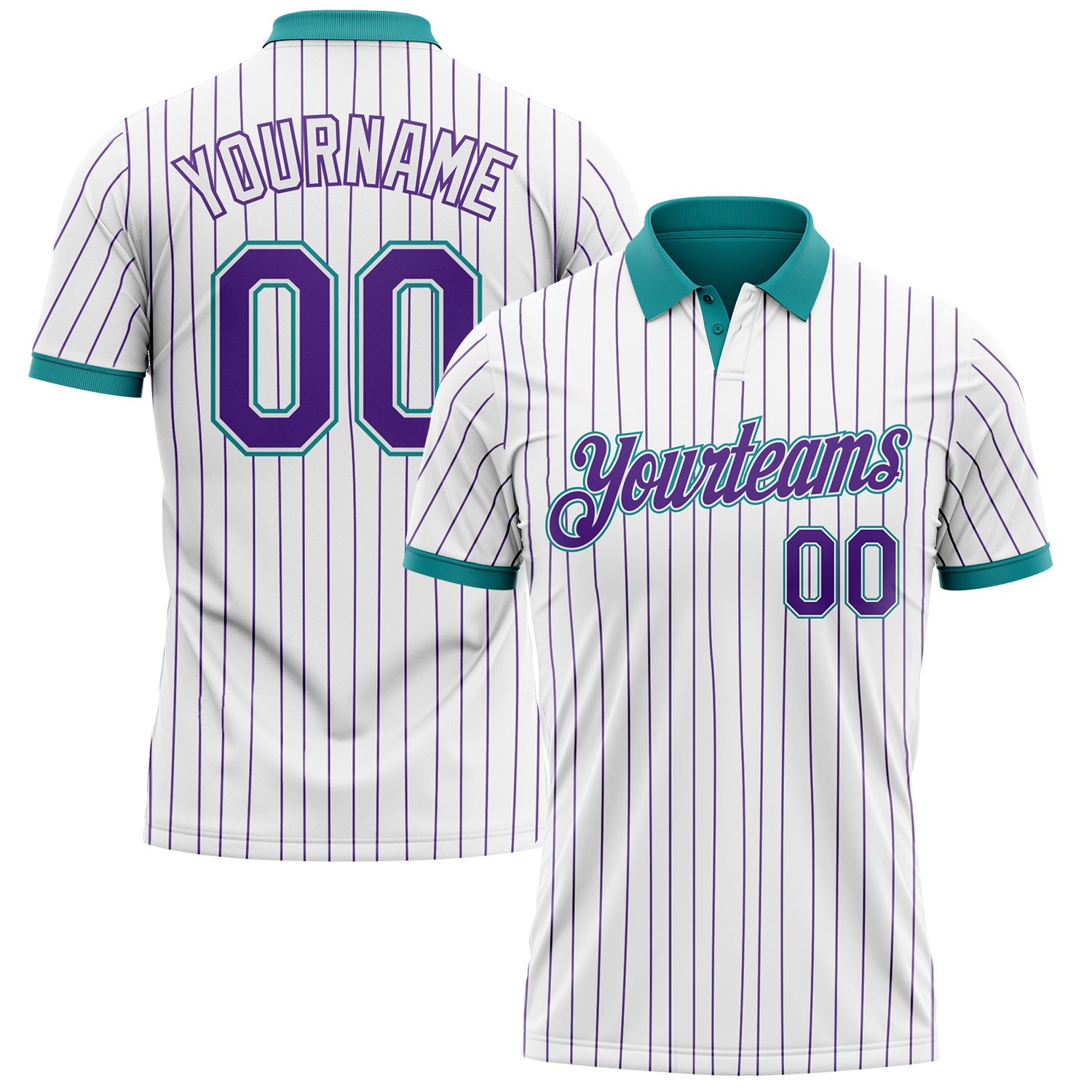 Custom White Purple Pinstripe-Teal Performance Polo Shirt - Main View