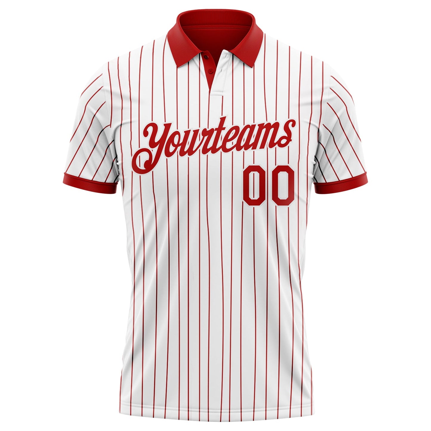 Custom White Red Pinstripe-Red Performance Polo Shirt view 2