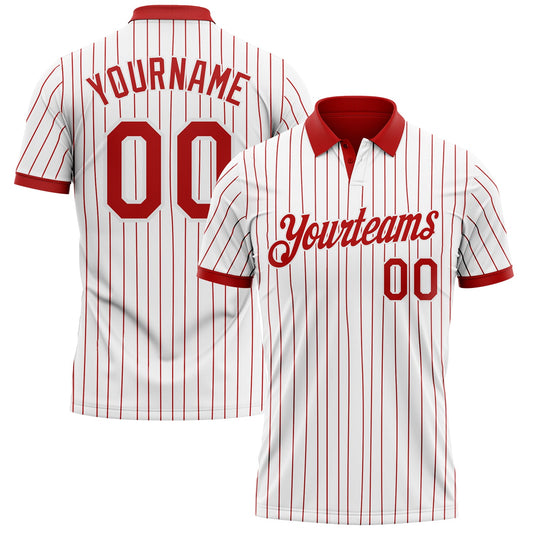 Custom White Red Pinstripe-Red Performance Polo Shirt - Main View