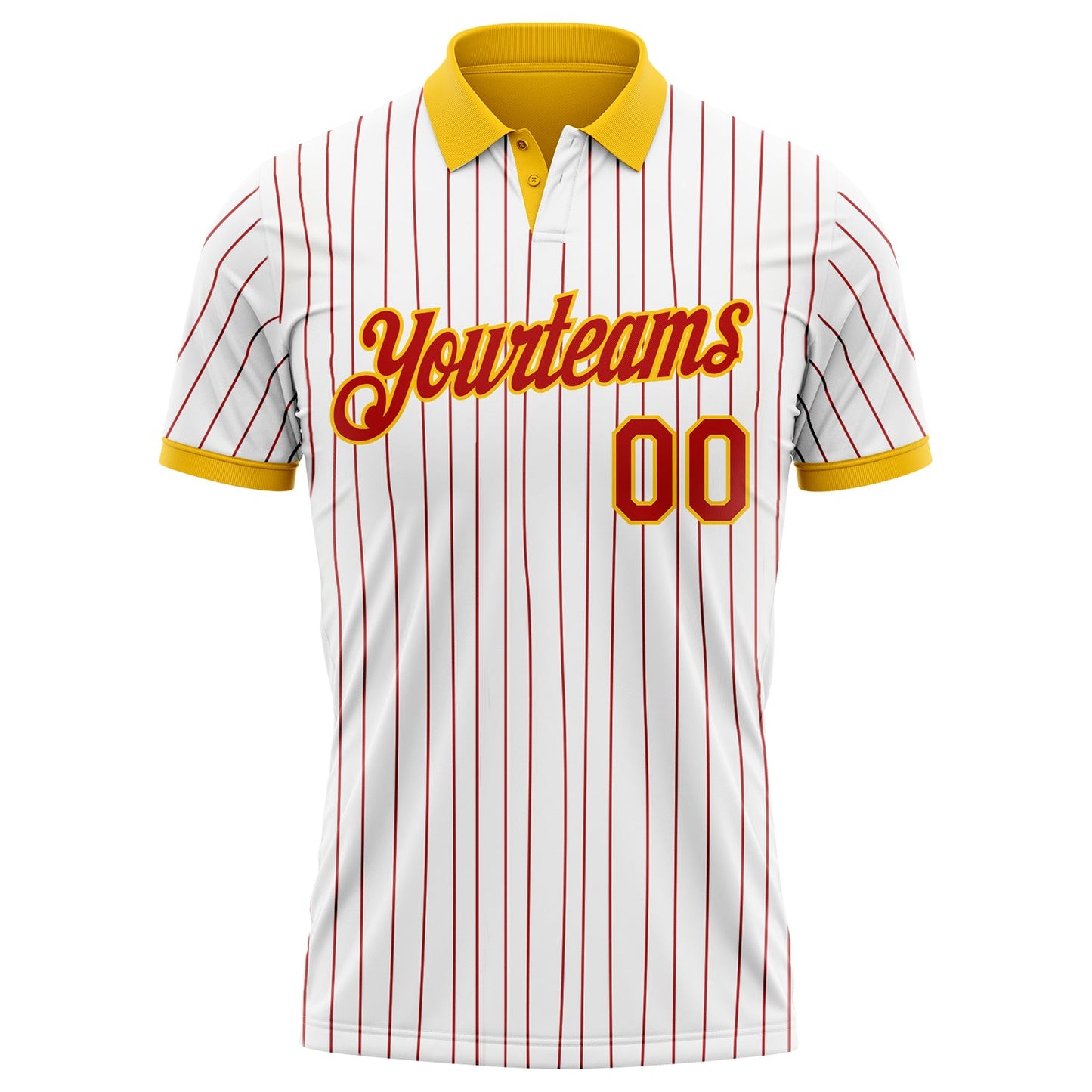 Custom White Red Pinstripe-Yellow Performance Polo Shirt view 2