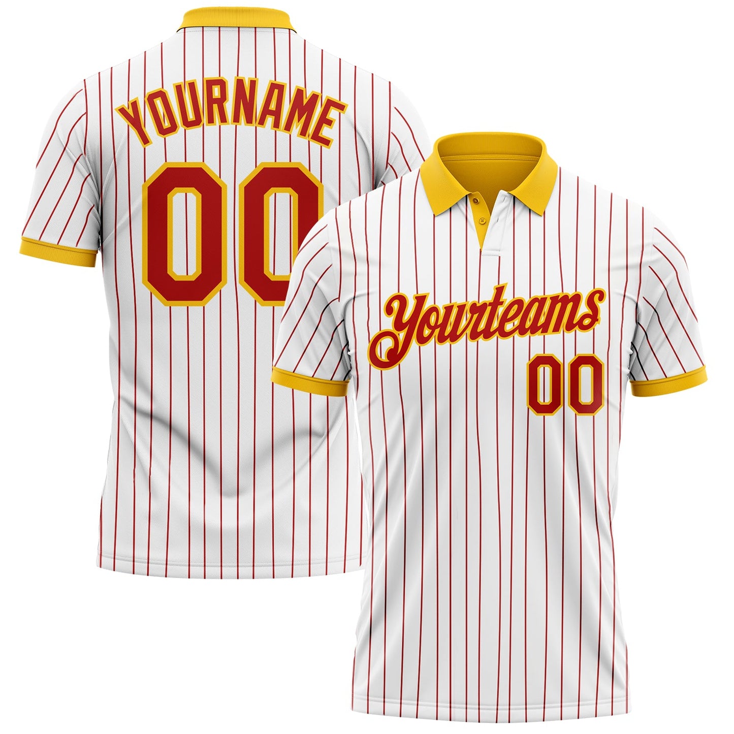 Custom White Red Pinstripe-Yellow Performance Polo Shirt - Main View