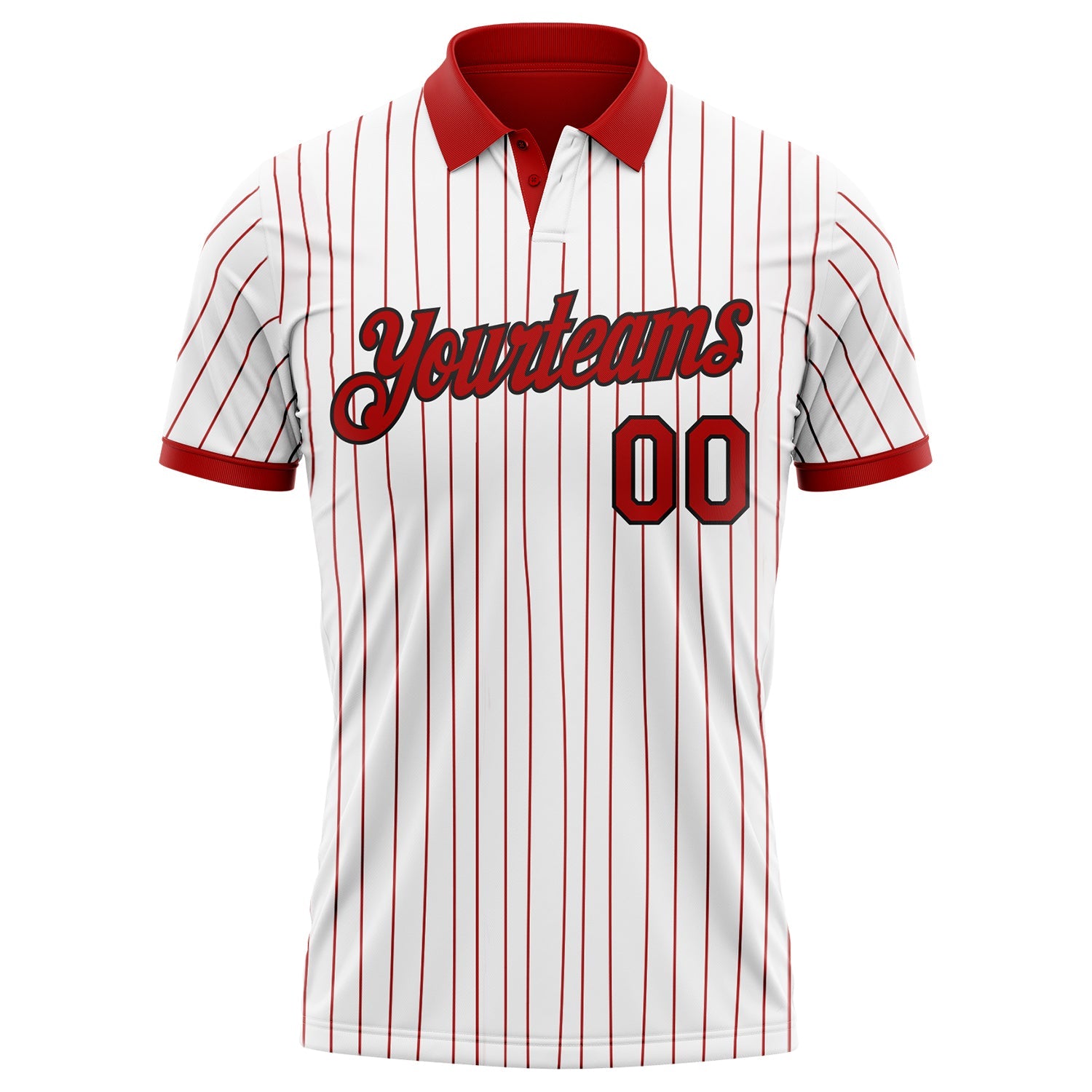 Custom White Red Pinstripe-Black Performance Polo Shirt view 2