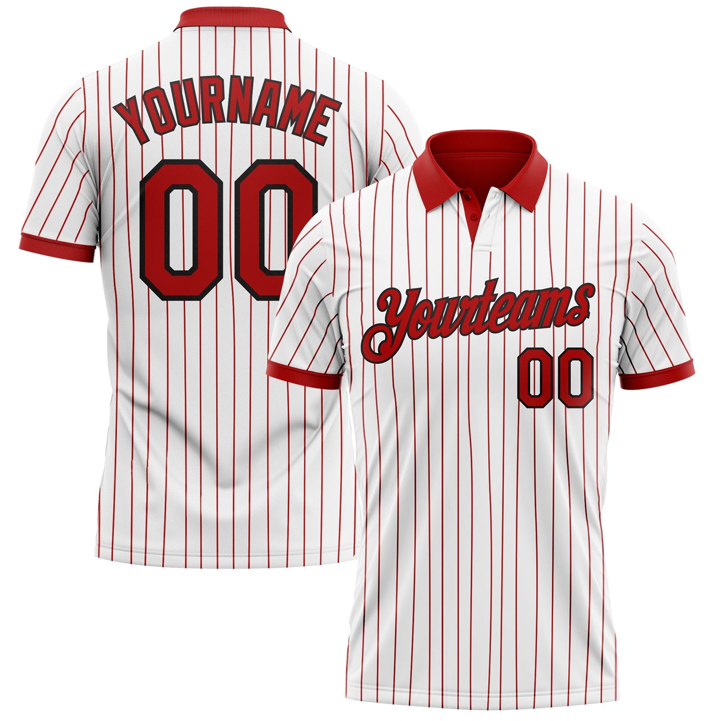 Custom White Red Pinstripe-Black Performance Polo Shirt - Main View