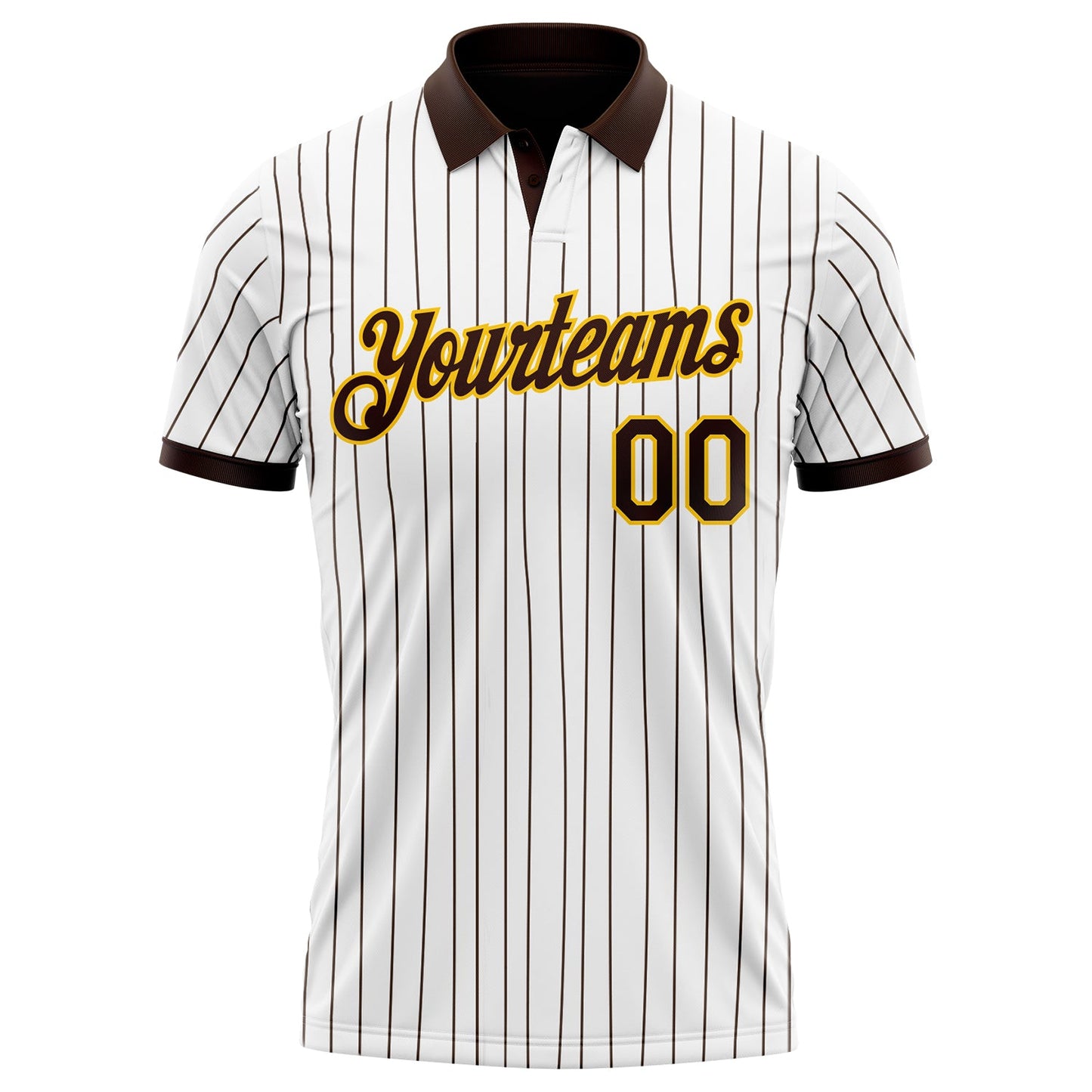 Custom White Brown Pinstripe-Yellow Performance Polo Shirt view 2