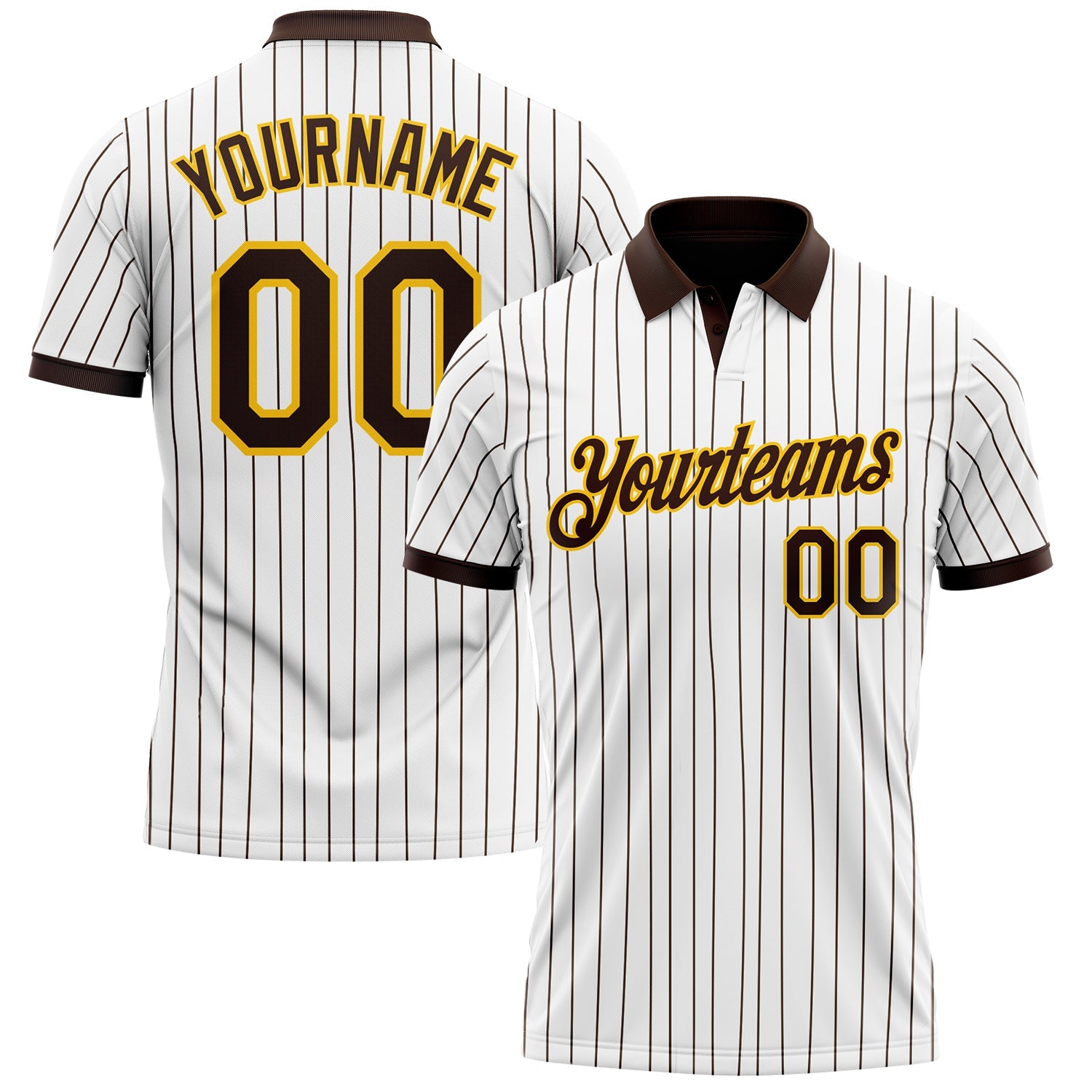 Custom White Brown Pinstripe-Yellow Performance Polo Shirt - Main View