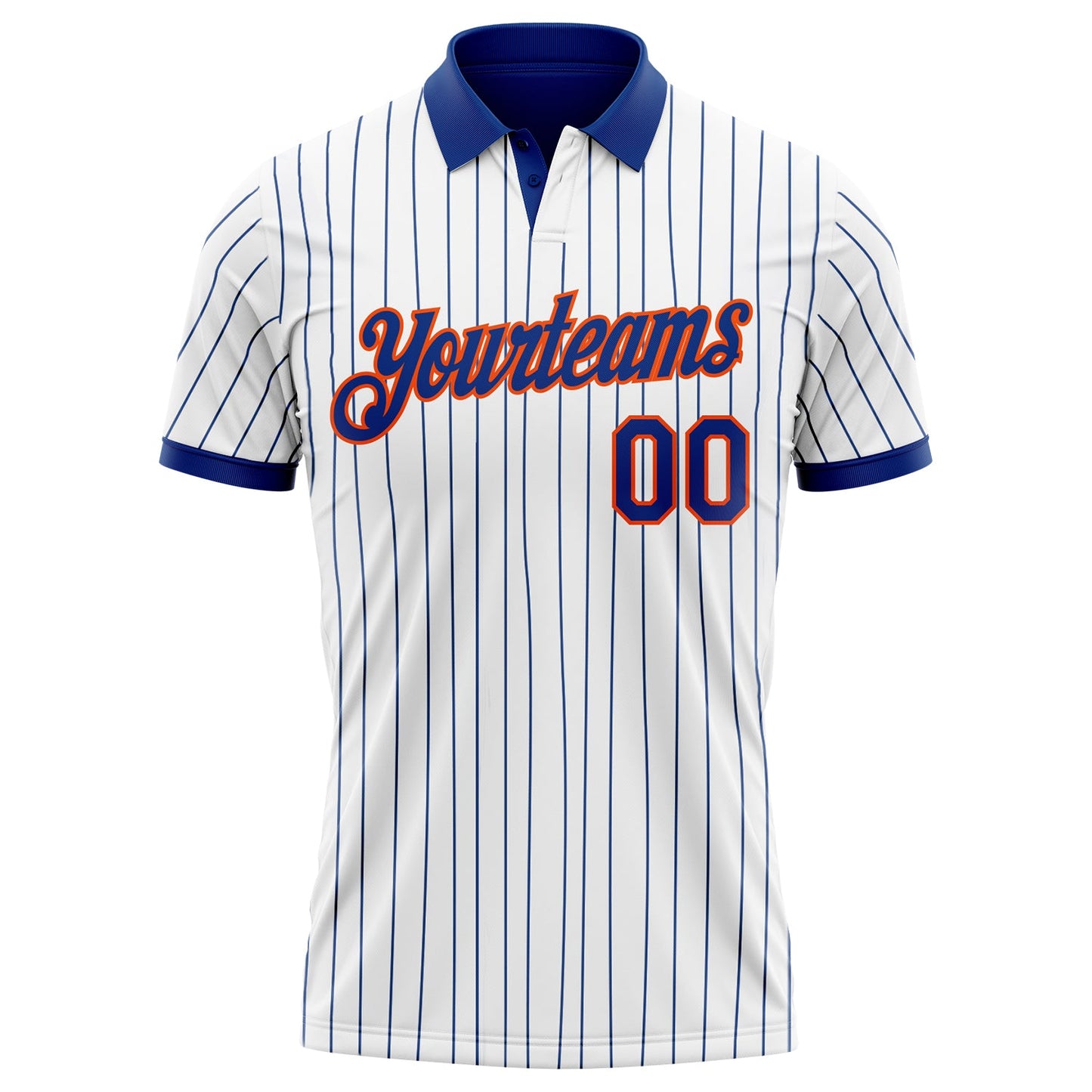 Custom White Royal Pinstripe-Orange Performance Polo Shirt view 2