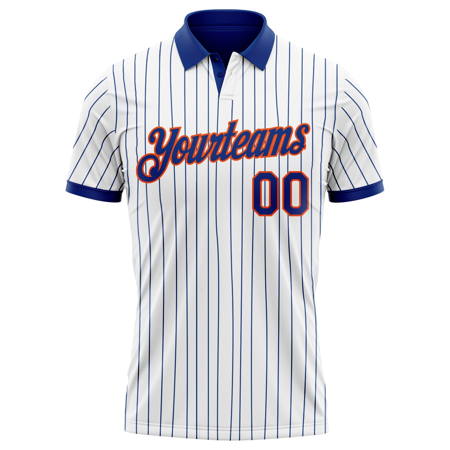 Custom White Royal Pinstripe-Orange Performance Polo Shirt view 2