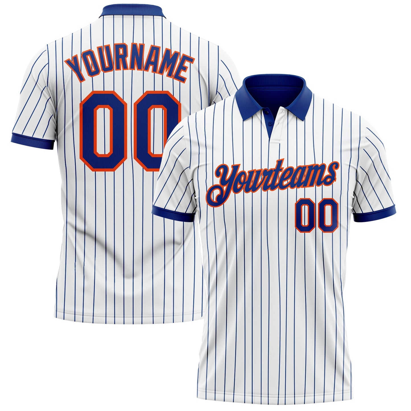Custom White Royal Pinstripe-Orange Performance Polo Shirt - Main View