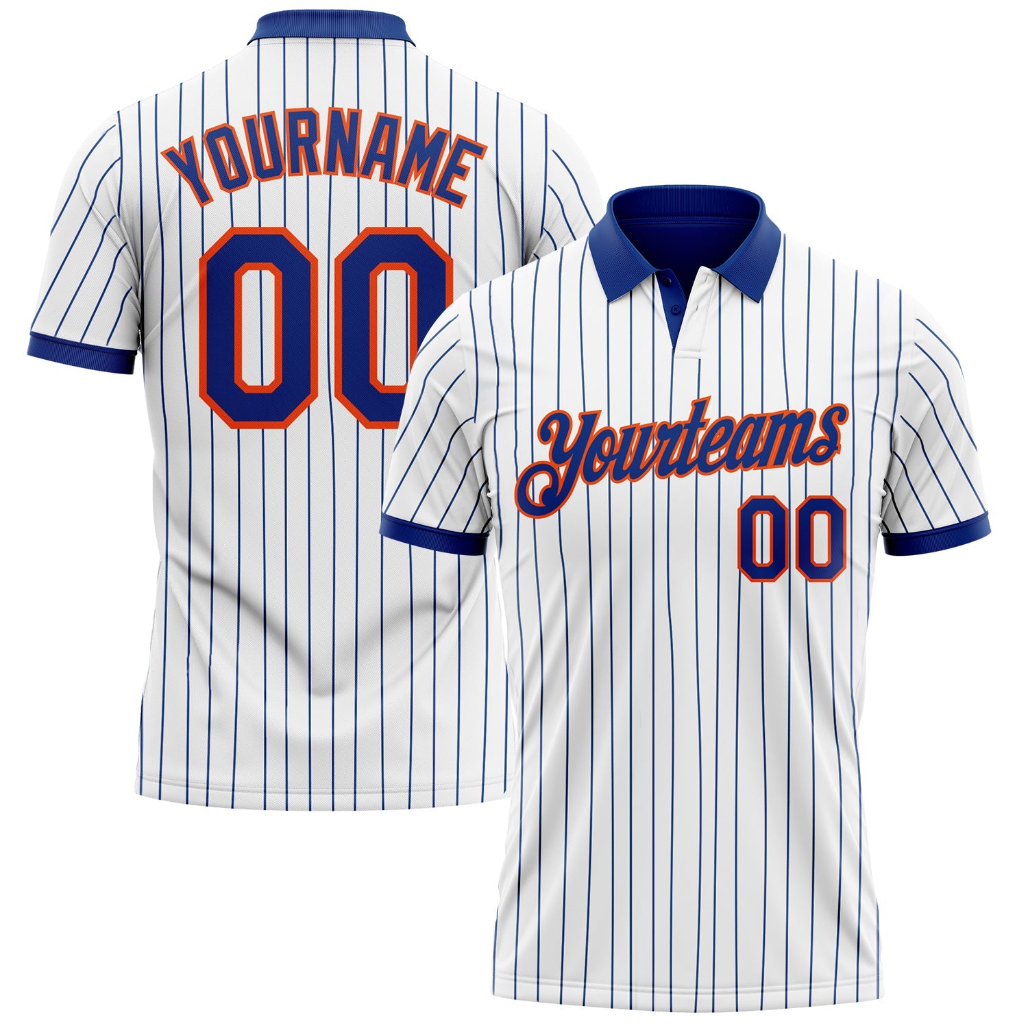 Custom White Royal Pinstripe-Orange Performance Polo Shirt - Main View