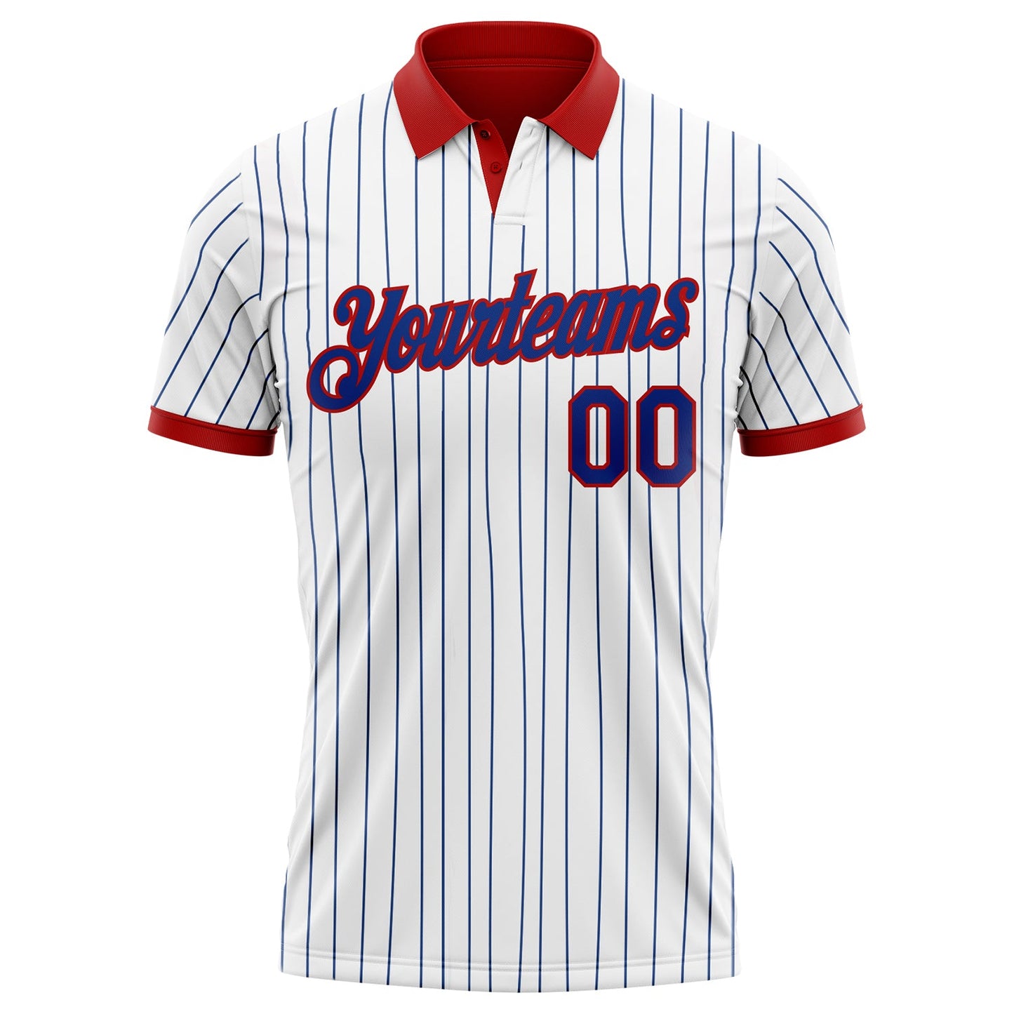 Custom White Royal Pinstripe-Red Performance Polo Shirt view 2