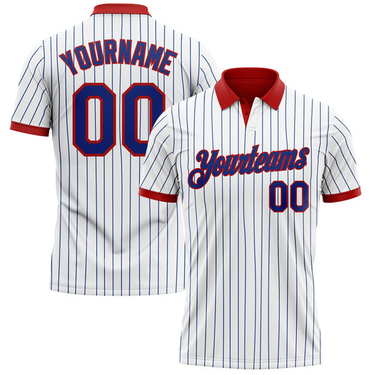 Custom White Royal Pinstripe-Red Performance Polo Shirt - Main View
