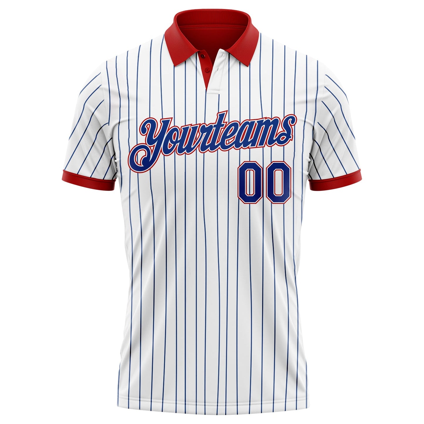 Custom White Royal Pinstripe-Red Performance Polo Shirt view 2