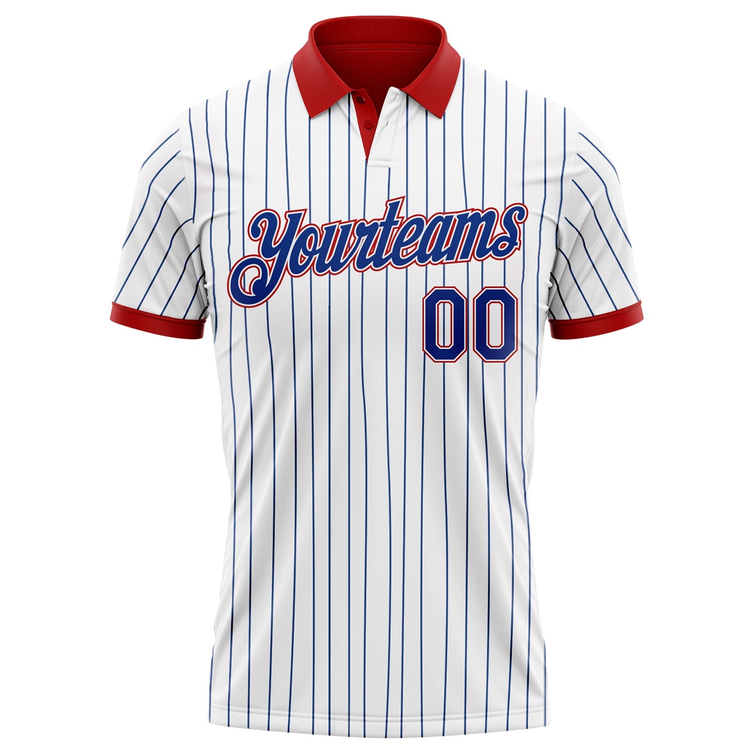 Custom White Royal Pinstripe-Red Performance Polo Shirt view 2