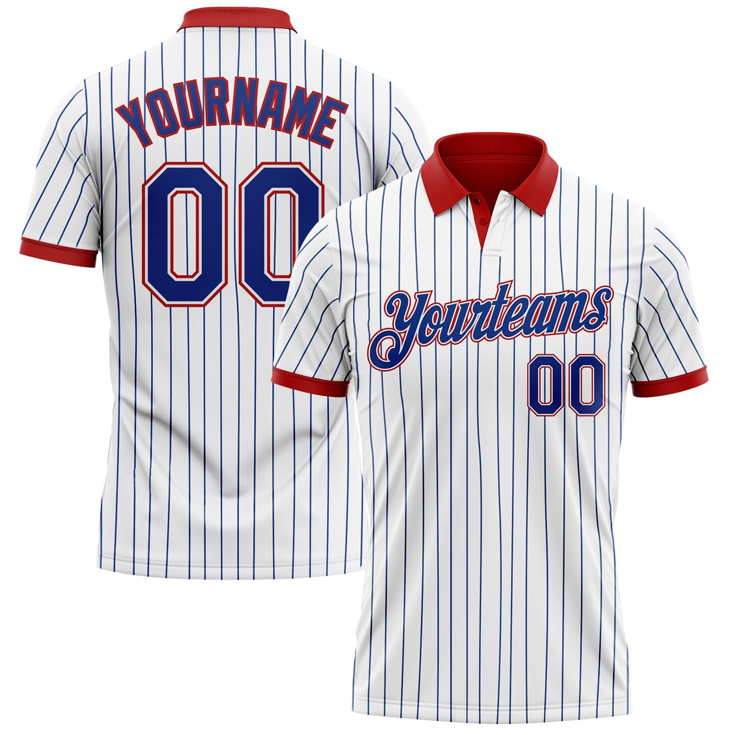 Custom White Royal Pinstripe-Red Performance Polo Shirt - Main View