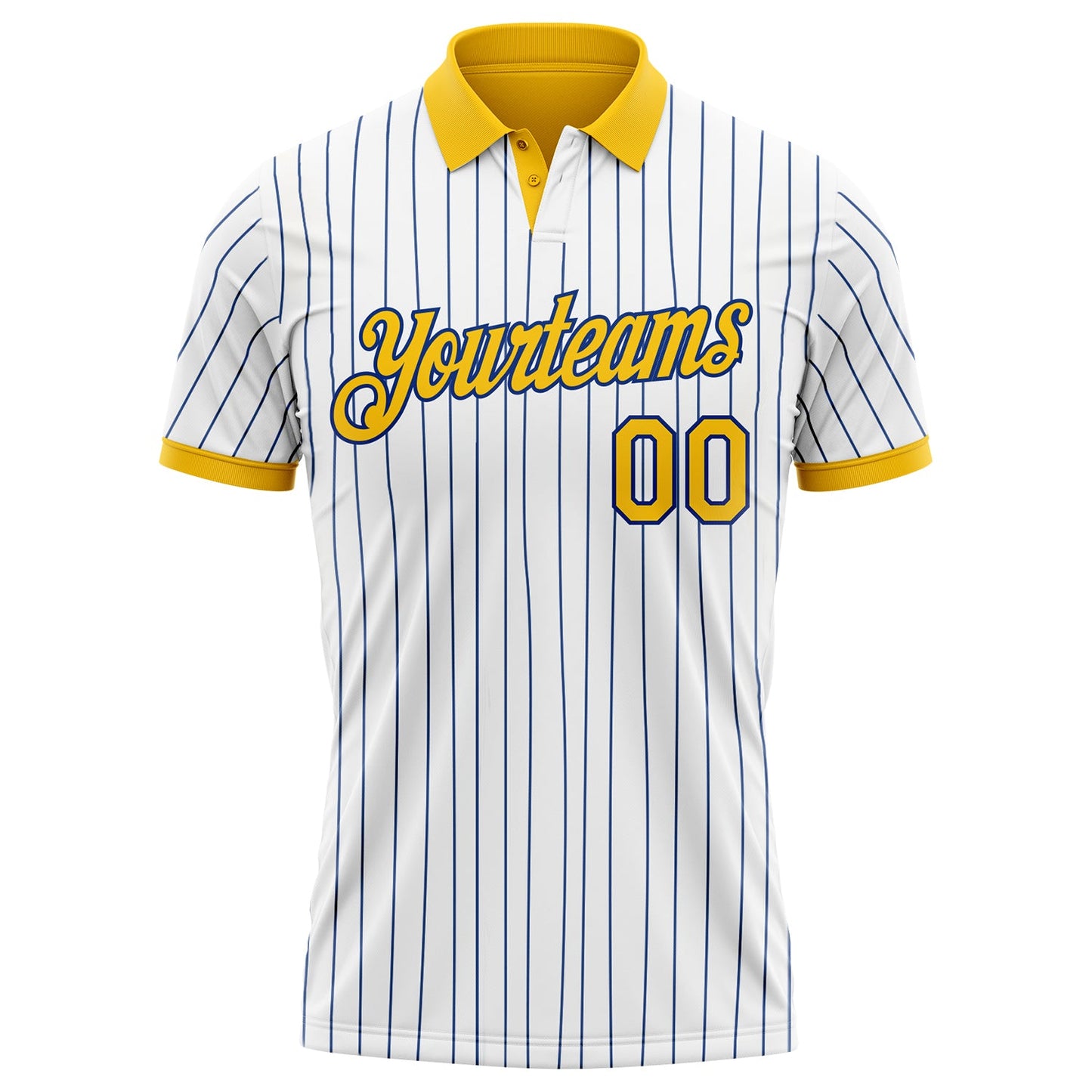 Custom White Royal Pinstripe-Yellow Performance Polo Shirt view 2