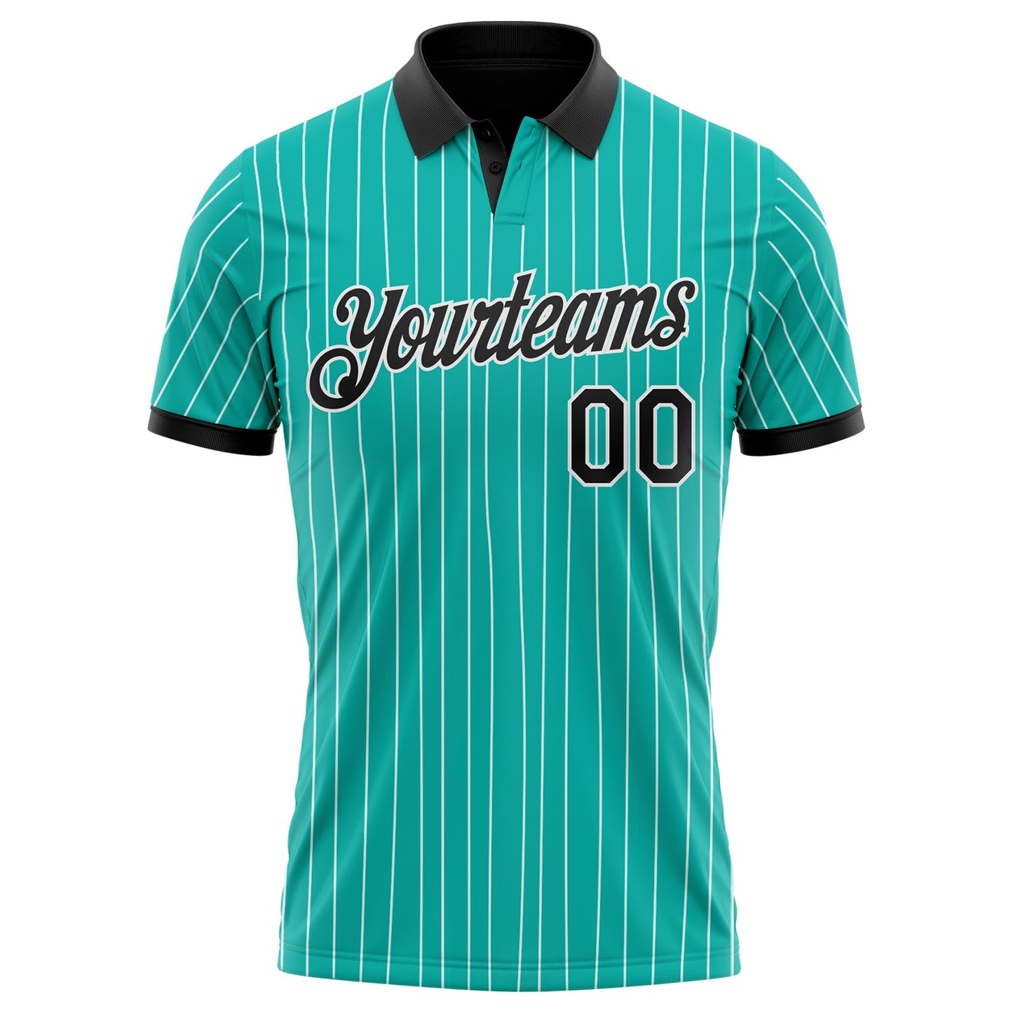 Custom Aqua White Pinstripe-Black Performance Polo Shirt view 2