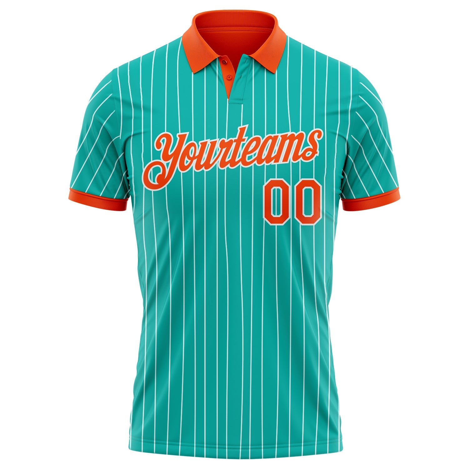 Custom Aqua White Pinstripe-Orange Performance Polo Shirt view 2