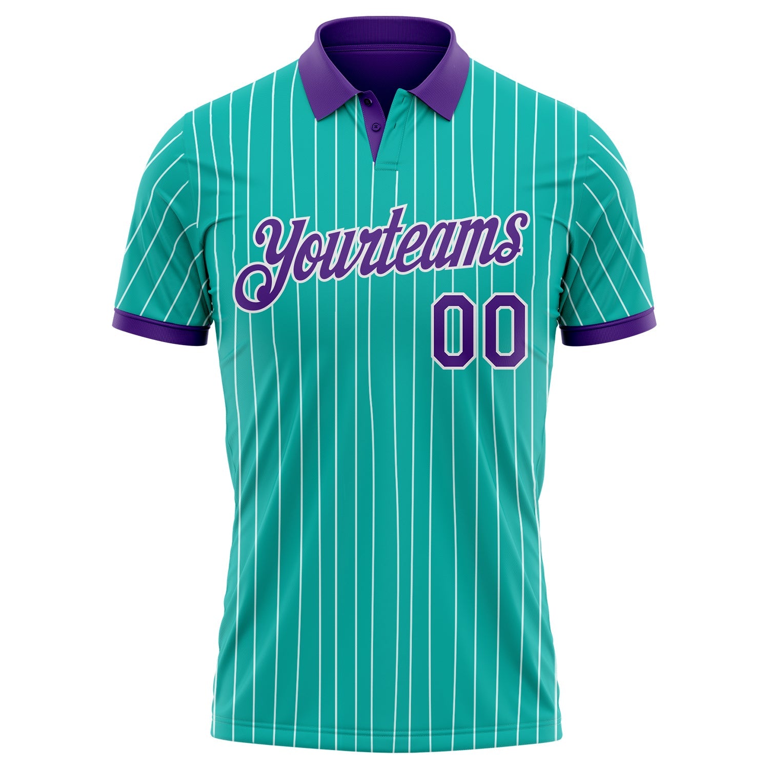 Custom Aqua White Pinstripe-Purple Performance Polo Shirt view 2
