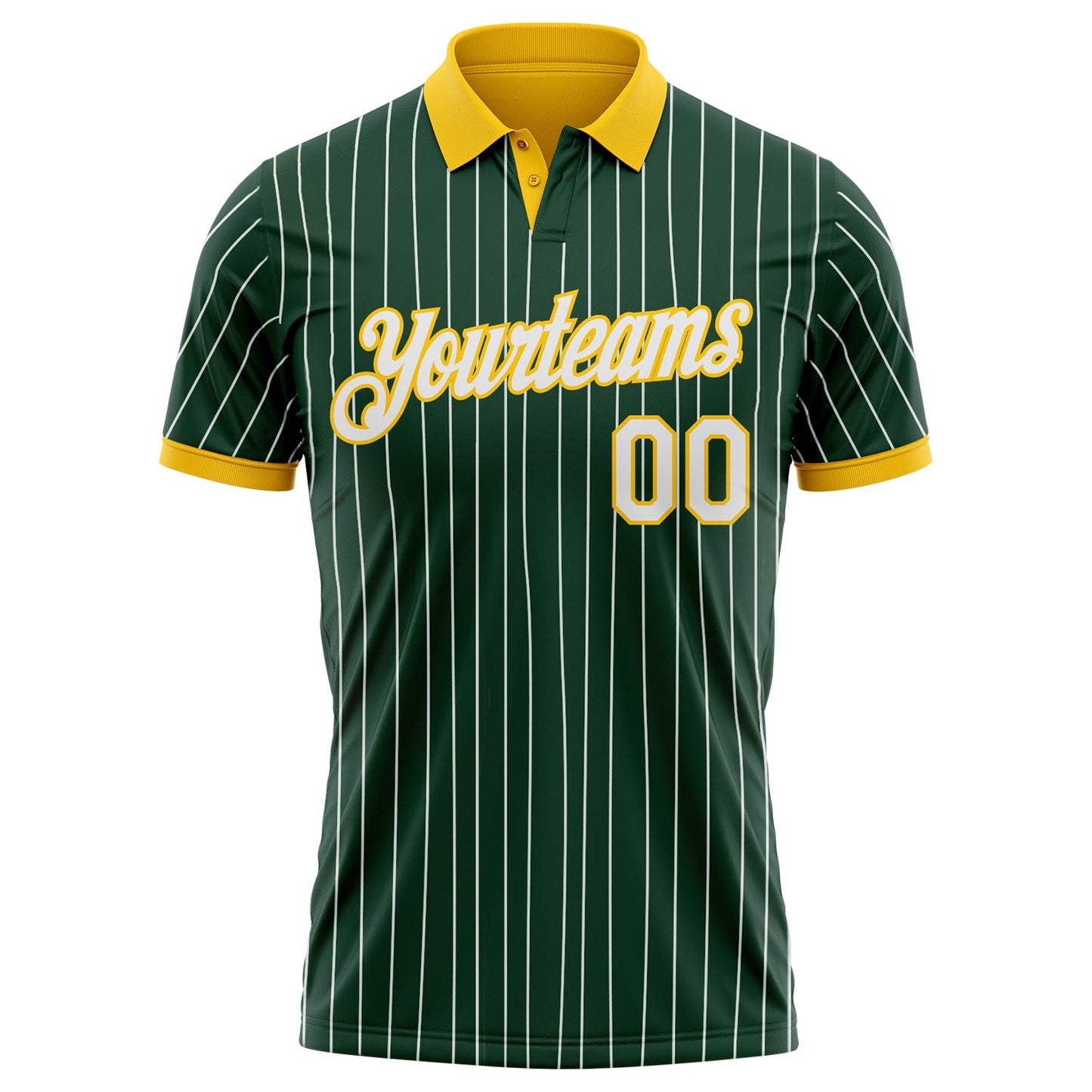 Custom Green White Pinstripe-Yellow Performance Polo Shirt view 2