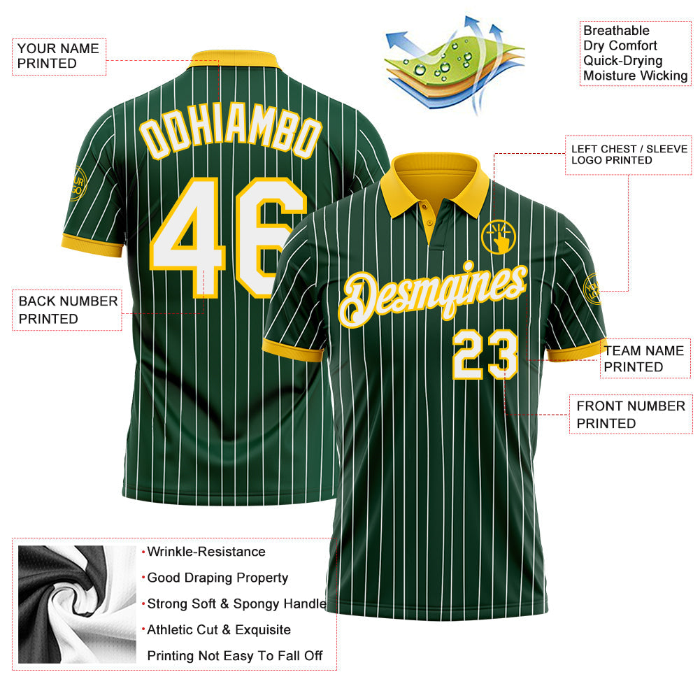 Custom Green White Pinstripe-Yellow Performance Polo Shirt view 3