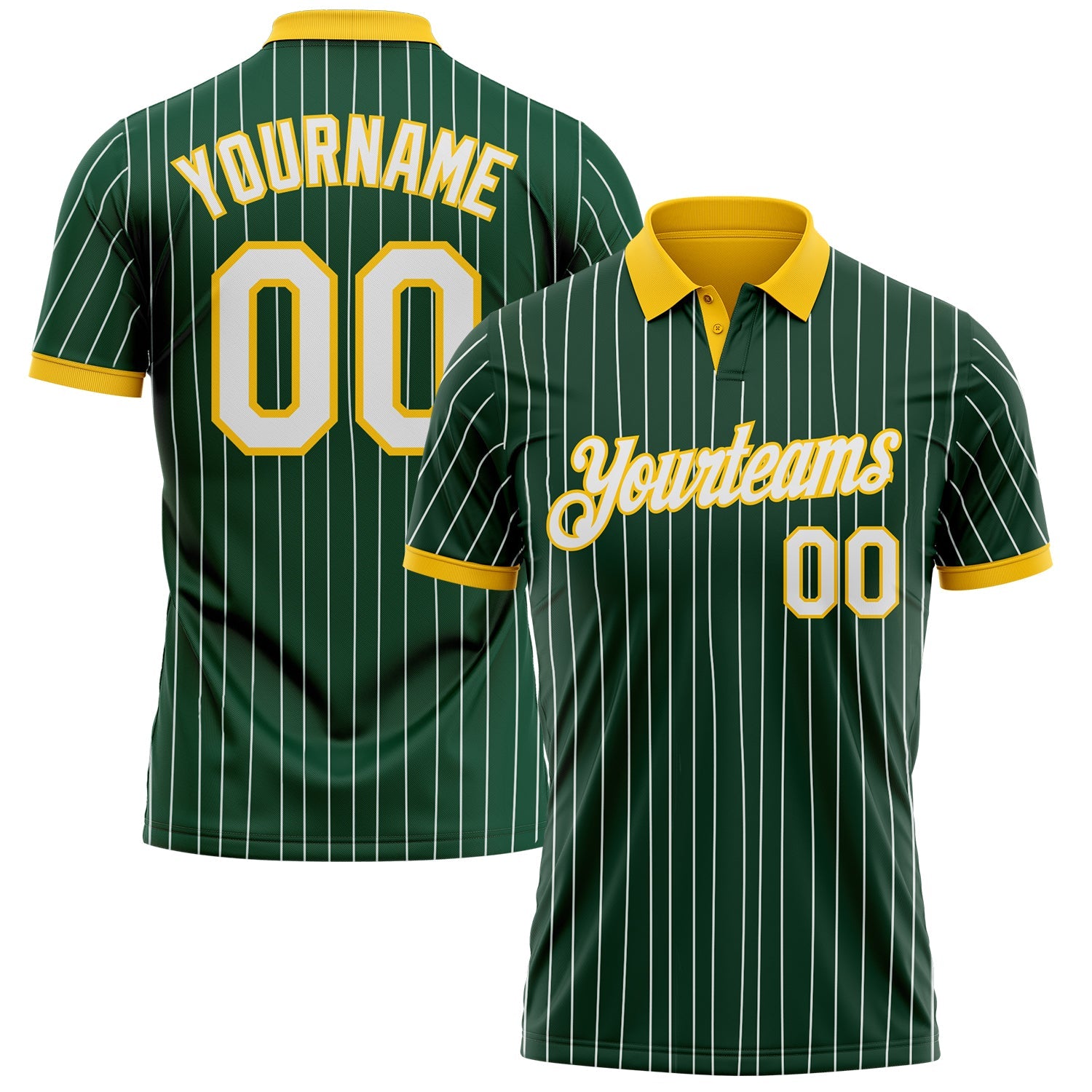 Custom Green White Pinstripe-Yellow Performance Polo Shirt - Main View