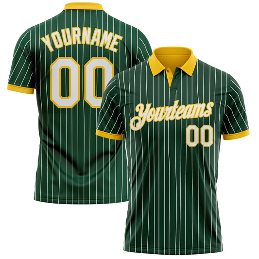 Custom Green White Pinstripe-Yellow Performance Polo Shirt - Main View