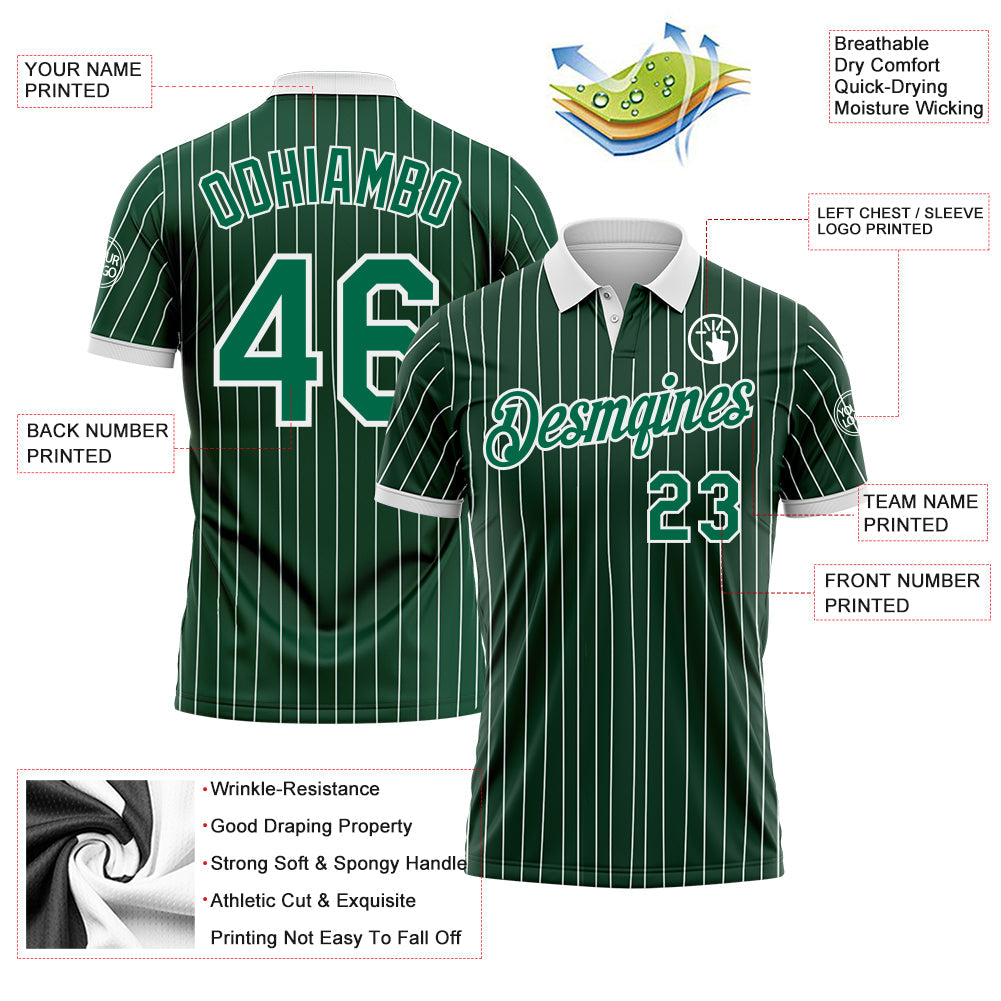 Custom Green White Pinstripe-Kelly Green Performance Polo Shirt view 3