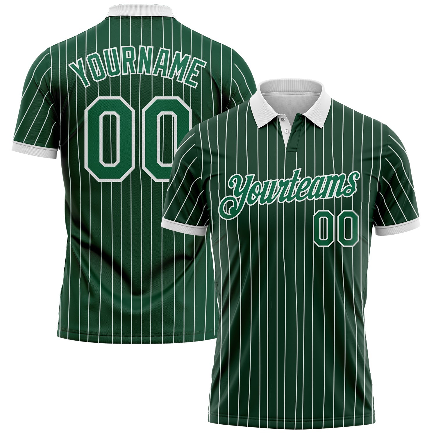 Custom Green White Pinstripe-Kelly Green Performance Polo Shirt - Main View
