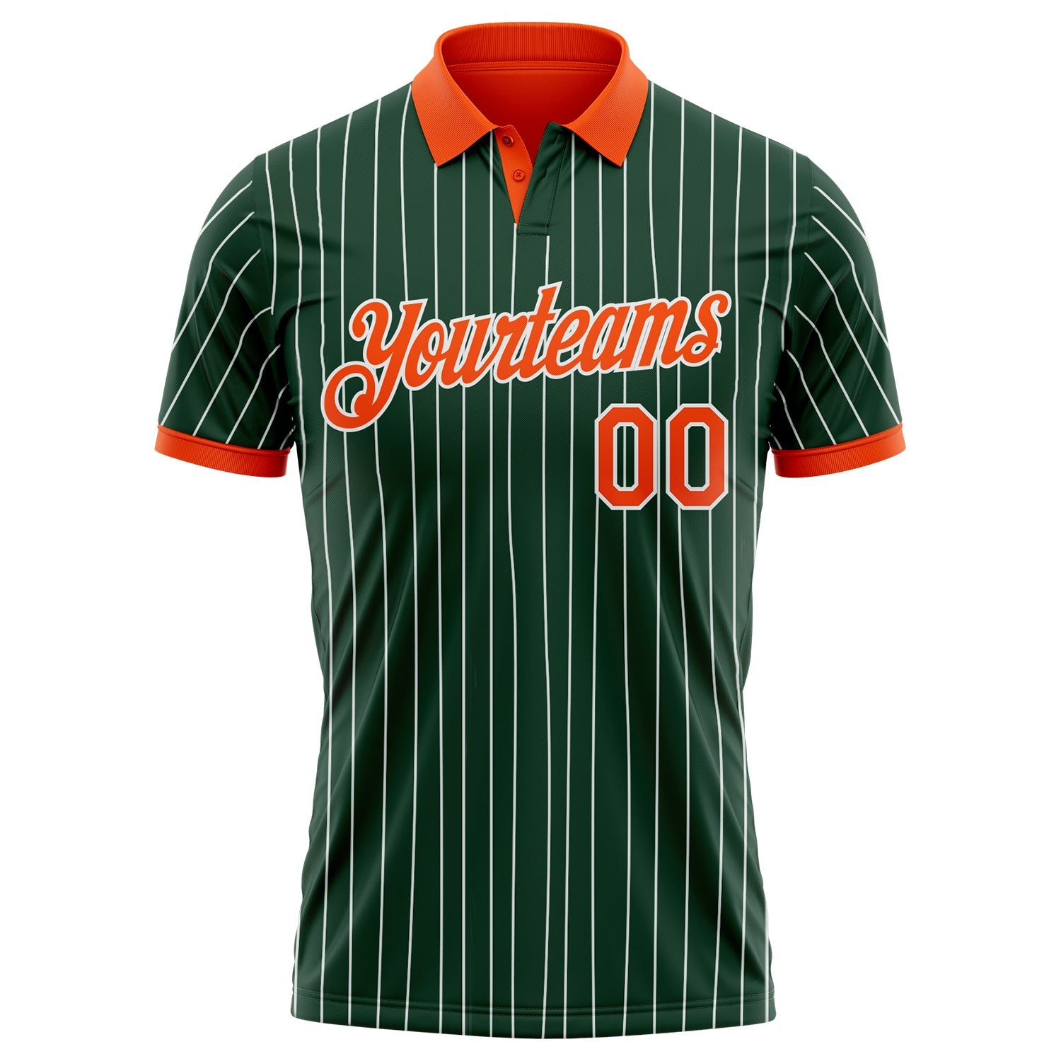 Custom Green White Pinstripe-Orange Performance Polo Shirt view 2
