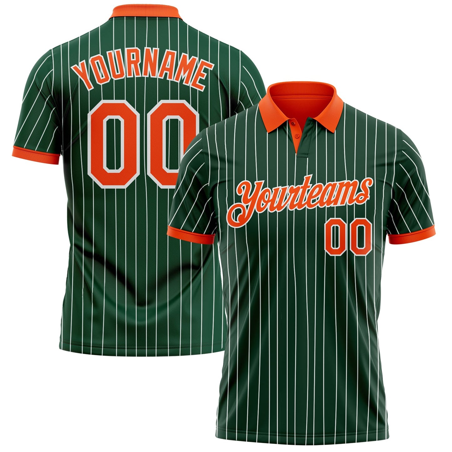 Custom Green White Pinstripe-Orange Performance Polo Shirt - Main View