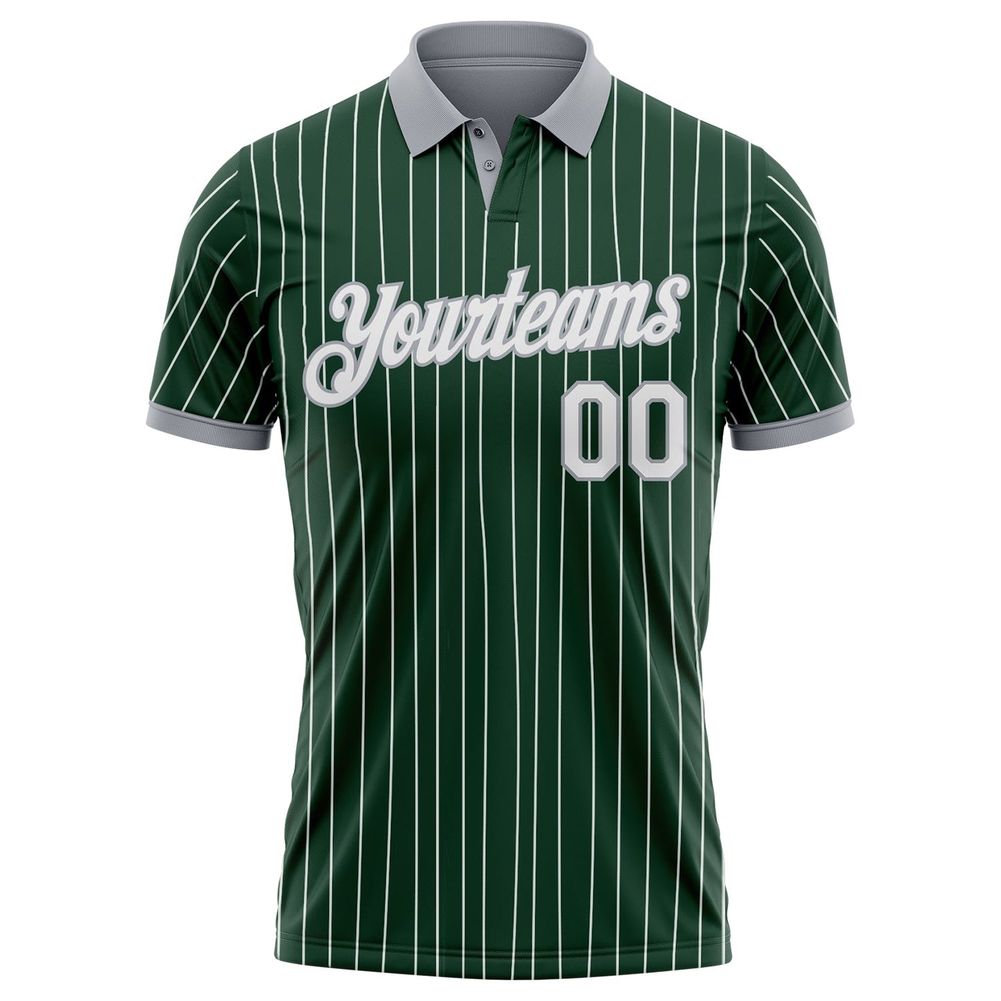 Custom Green White Pinstripe-Gray Performance Polo Shirt view 2