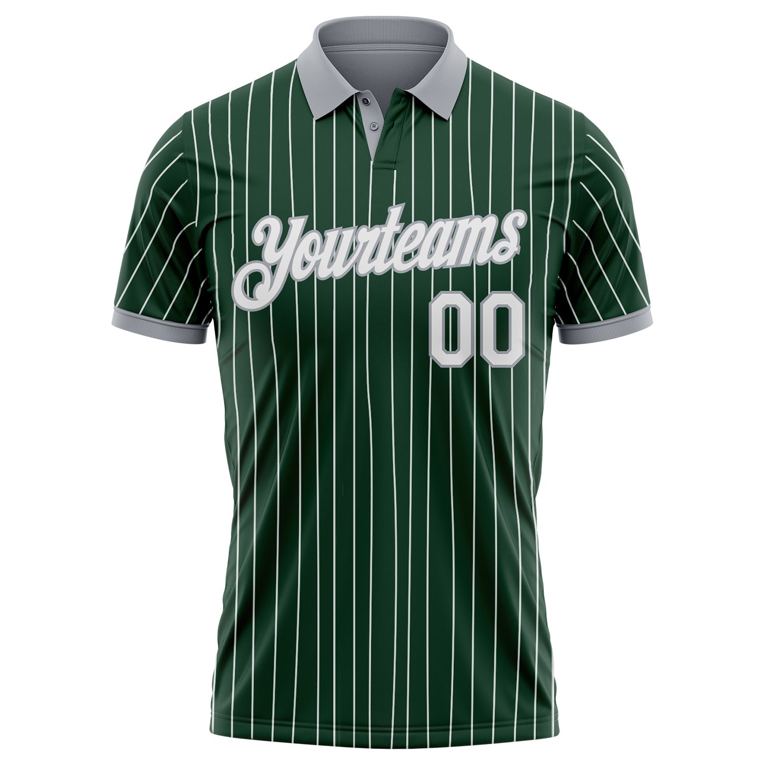 Custom Green White Pinstripe-Gray Performance Polo Shirt view 2