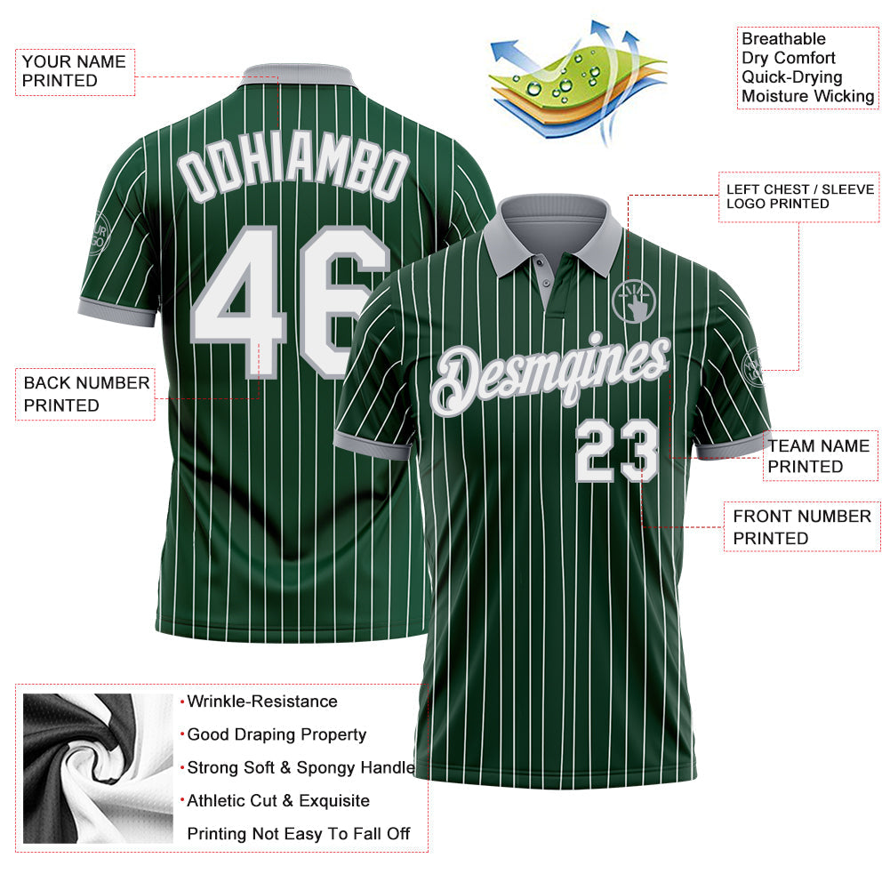 Custom Green White Pinstripe-Gray Performance Polo Shirt view 3