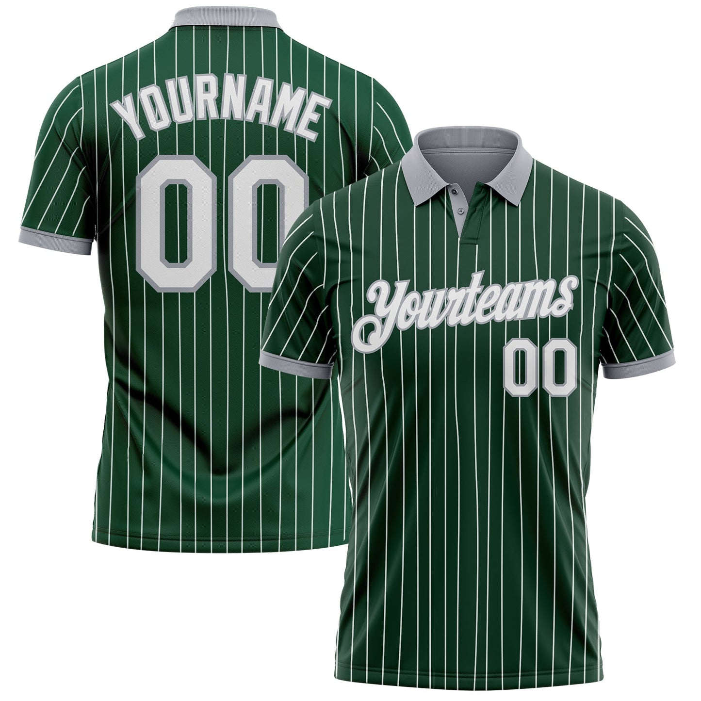 Custom Green White Pinstripe-Gray Performance Polo Shirt - Main View