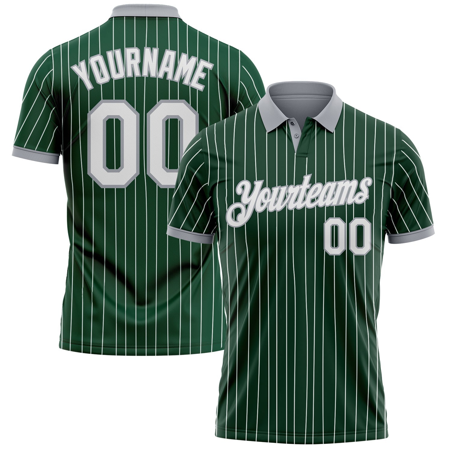 Custom Green White Pinstripe-Gray Performance Polo Shirt - Main View