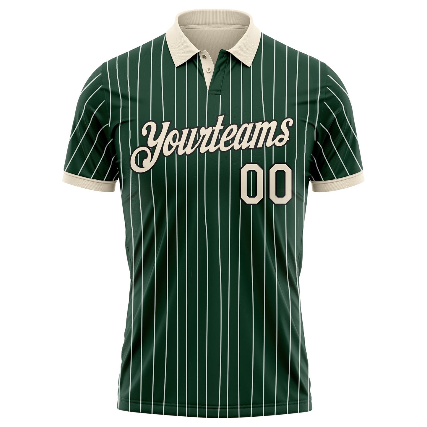 Custom Green White Pinstripe Cream-Black Performance Polo Shirt view 2