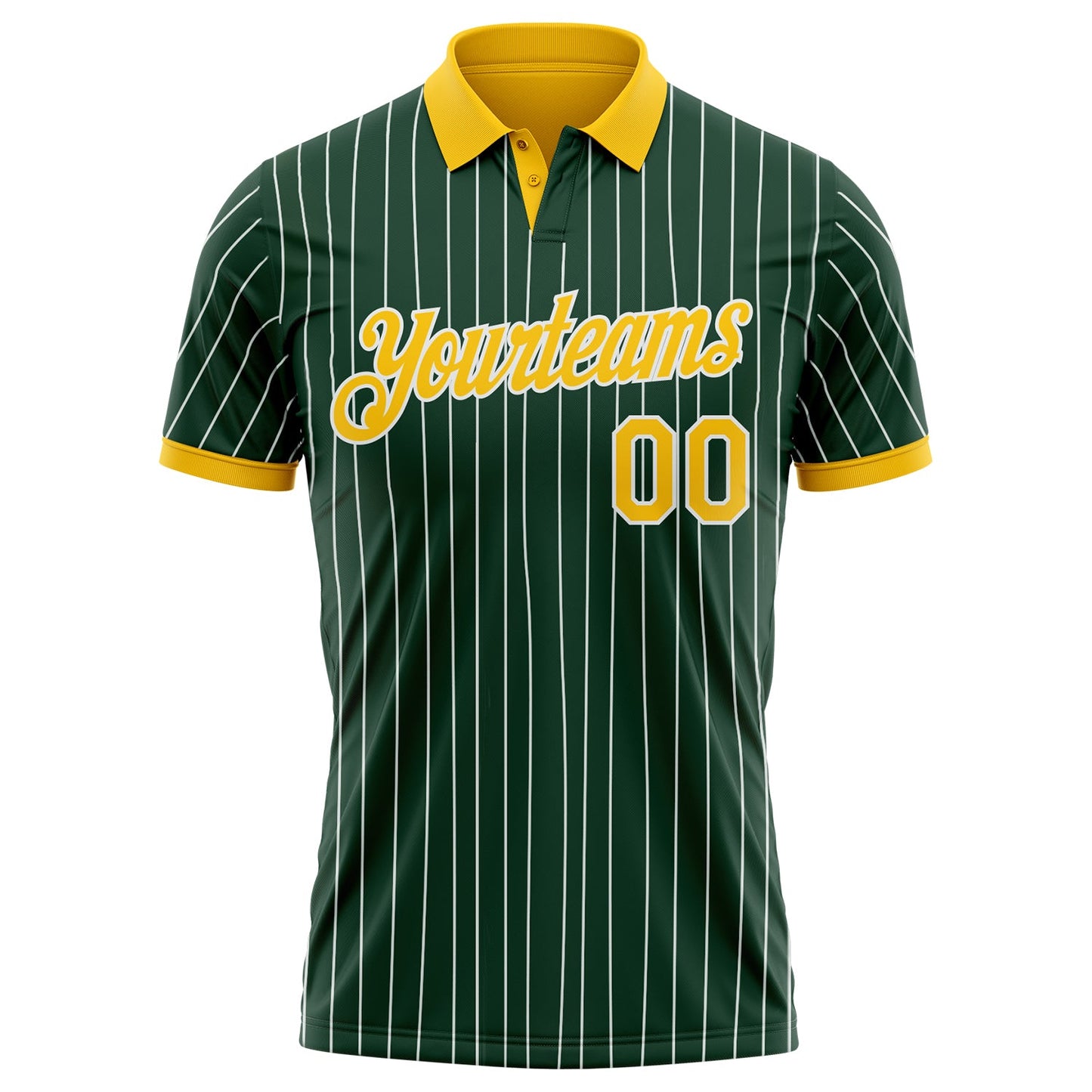 Custom Green White Pinstripe-Yellow Performance Polo Shirt view 2