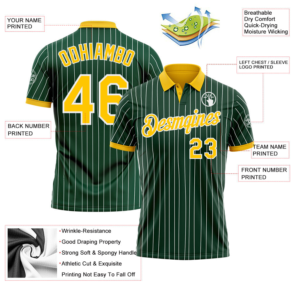 Custom Green White Pinstripe-Yellow Performance Polo Shirt view 3