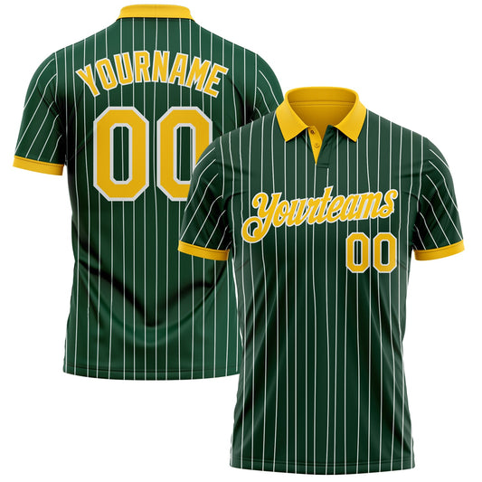 Custom Green White Pinstripe-Yellow Performance Polo Shirt - Main View