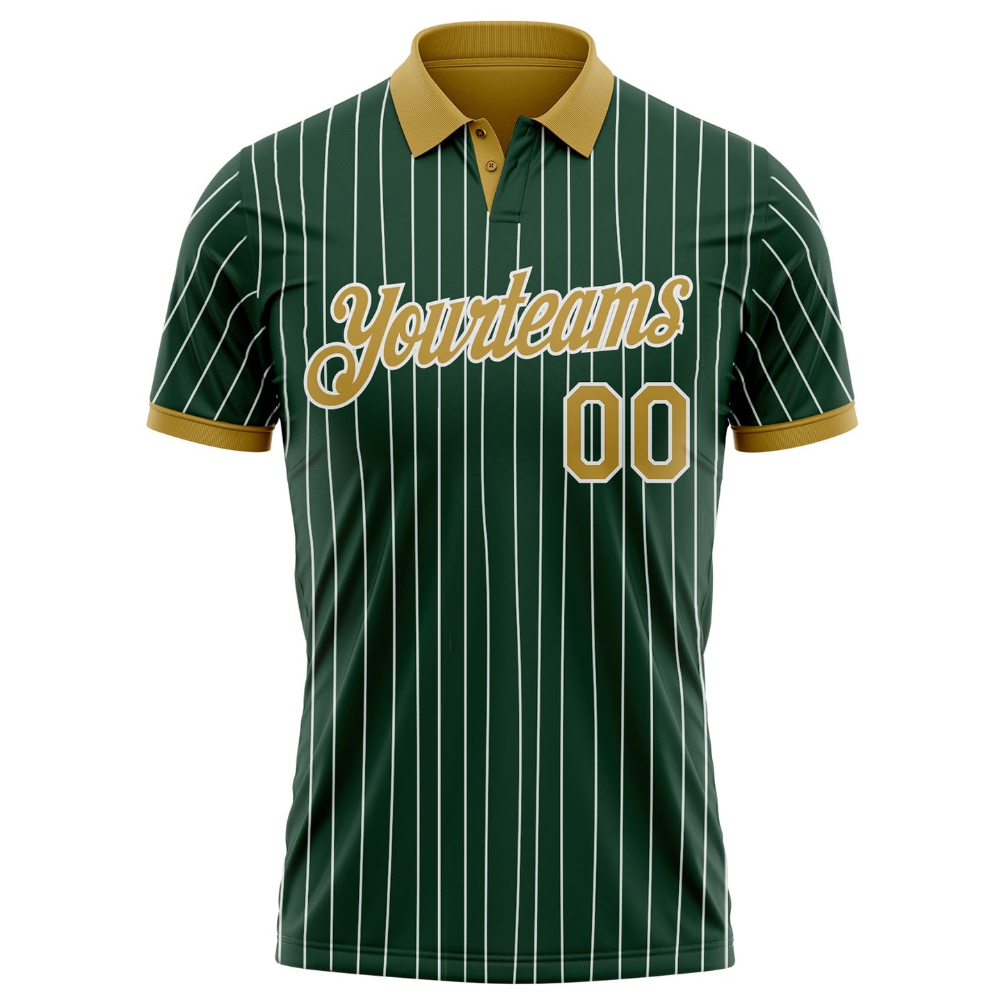 Custom Green White Pinstripe-Old Gold Performance Polo Shirt view 2