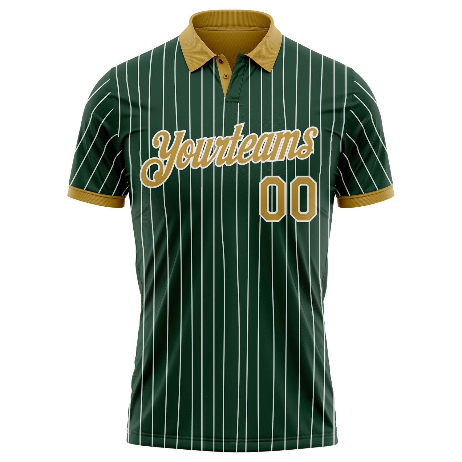 Custom Green White Pinstripe-Old Gold Performance Polo Shirt view 2
