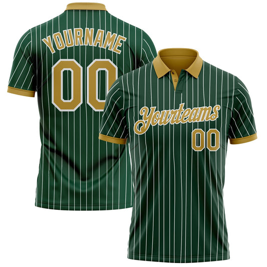 Custom Green White Pinstripe-Old Gold Performance Polo Shirt - Main View
