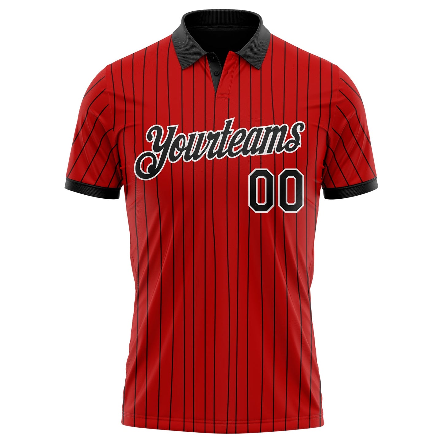 Custom Red Black Pinstripe-White Performance Polo Shirt view 2