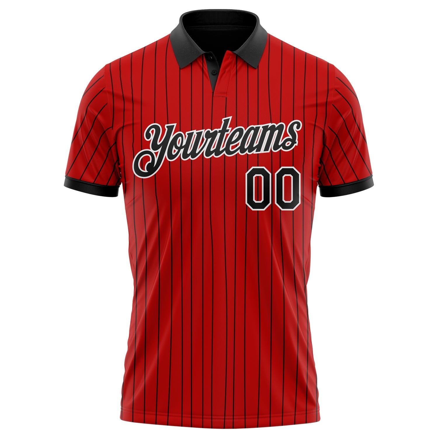 Custom Red Black Pinstripe-White Performance Polo Shirt view 2