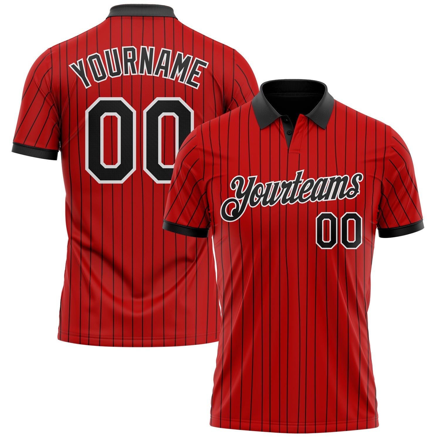 Custom Red Black Pinstripe-White Performance Polo Shirt - Main View