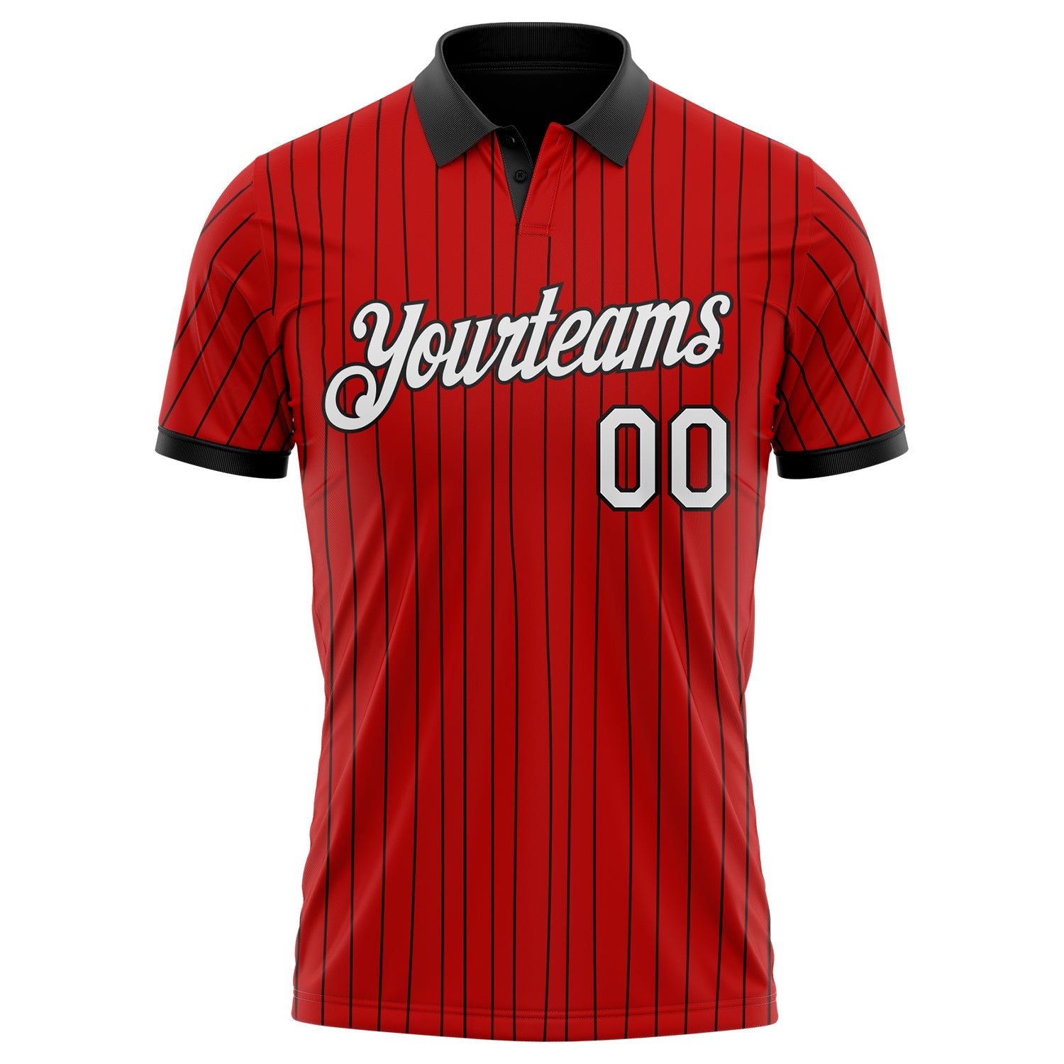 Custom Red Black Pinstripe-White Performance Polo Shirt view 2